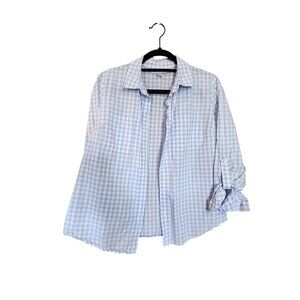 Jacqulyn Smith Blue/White Gingham Button-Up Shirt W/ Roll-Tab Sleeves Medium